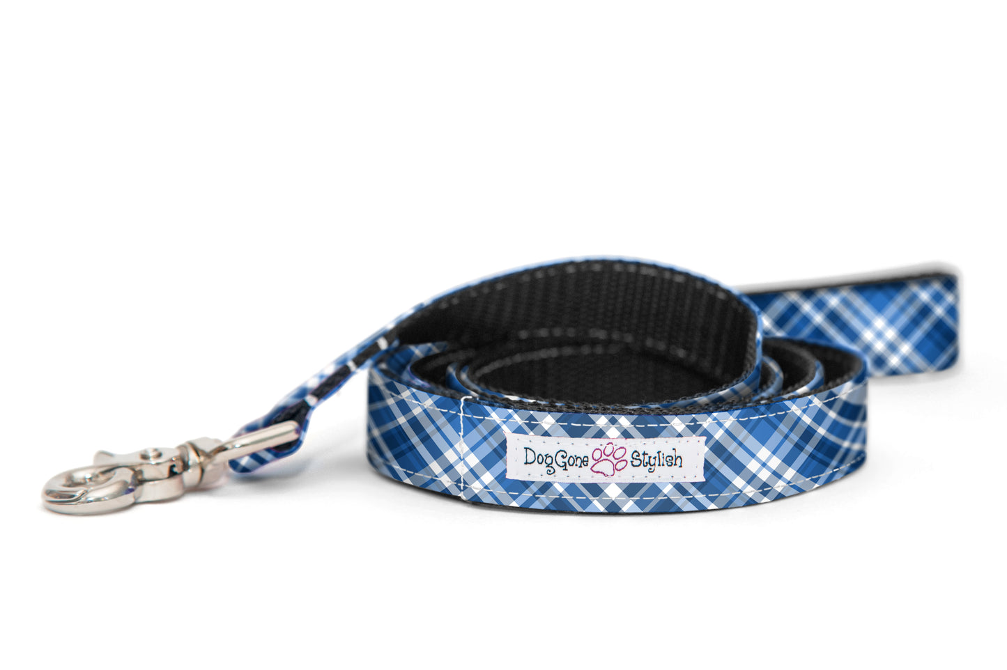 Blue, Black and White Plaid Dog Leash