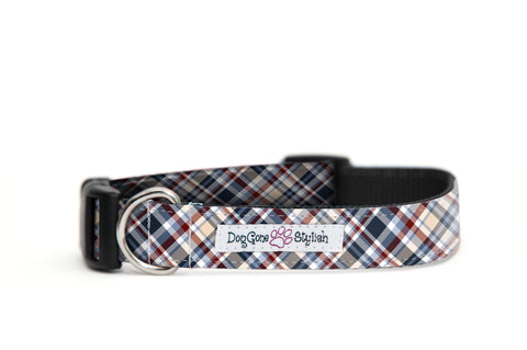 Tan, Blue and White Plaid Dog Collar