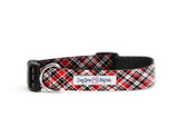Red, Black and White Plaid Dog Collar