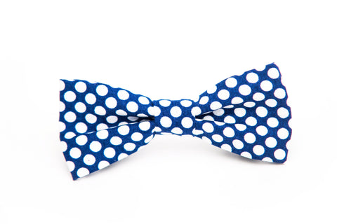 Blue and White Large Polka Dot Bow Tie