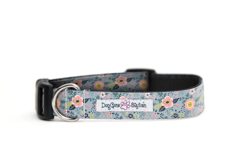 Grey and Pink Floral Dog Collar