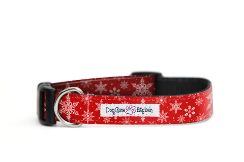 Holiday Red Snowflake Dog Collar