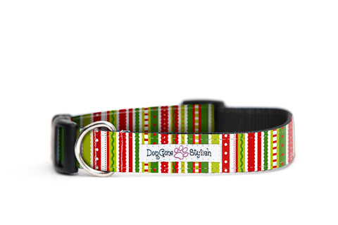 Holiday Christmas Stripes Dog Collar